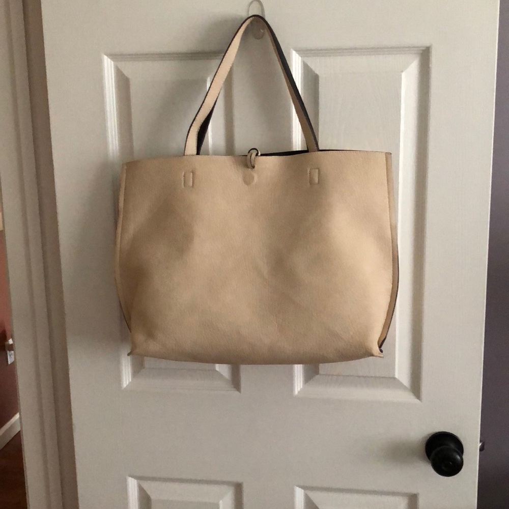 LARGE CREAM COLORED TOTE- REVERSIBLE!